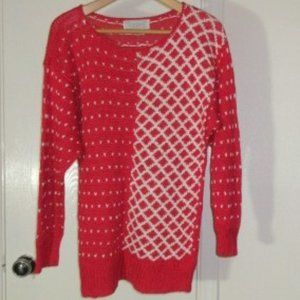 Red White Hand Knit Sweater NANNELL Medium
